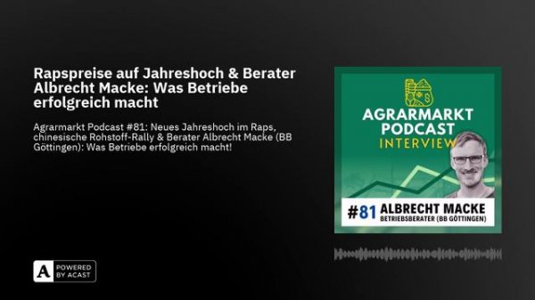 Rapspreise auf Jahreshoch & Berater Albrecht Macke: Was Betriebe erfolgreich macht