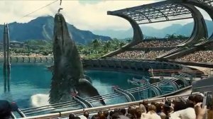 Мир Юрского периода.Мозазавр съедает тушу акулы.