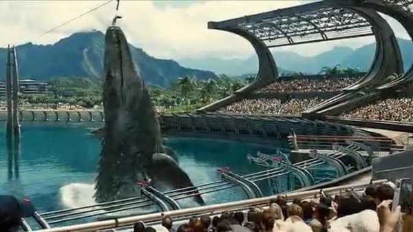 Мир Юрского периода.Мозазавр съедает тушу акулы.