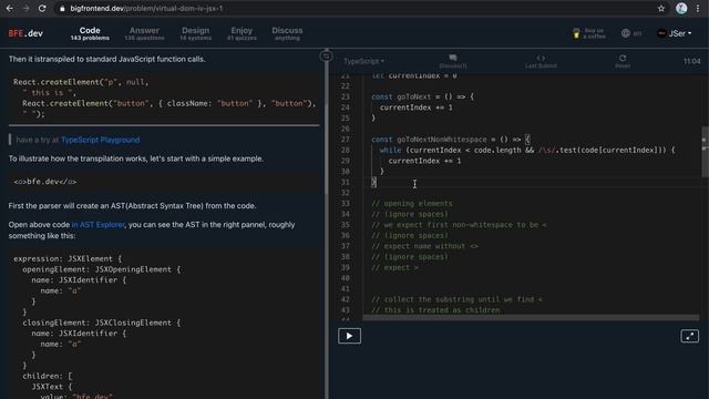 BFE.dev#143. Virtual DOM IV - JSX 1 (with & without RegExp) | JSer - Front-End Interview questions смотреть онлайн