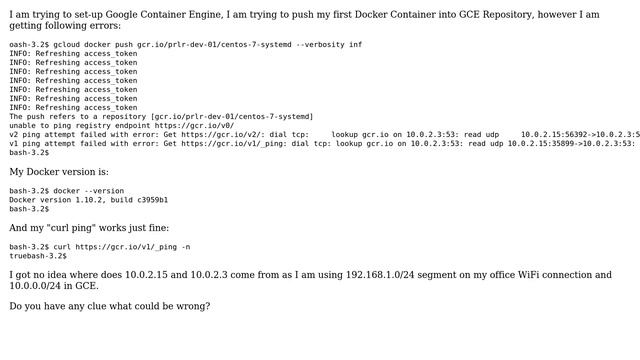 gcloud docker push failing "unable to ping registry endpoint https://gcr.io/v0/" смотреть онлайн