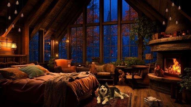 Cozy Rain with Crackling Fireplace, Rain Sounds for Instant Relaxation and Sleeping смотреть онлайн