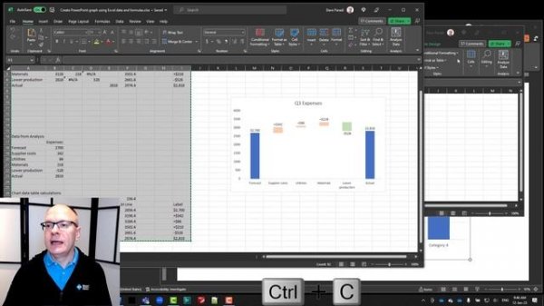 Create a graph in PowerPoint using data and formulas from Excel for increased functionality