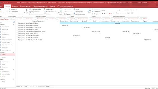 Access   базы данных магазина по продаже компьютеров