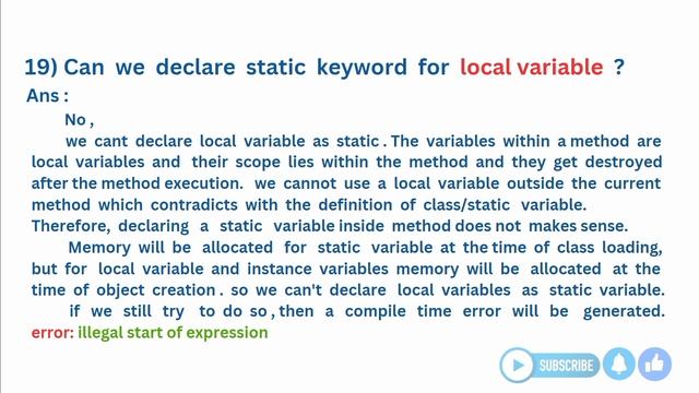 19. Can we declare static keyword for local variable | Java interview question | Siddharth Lecture смотреть онлайн
