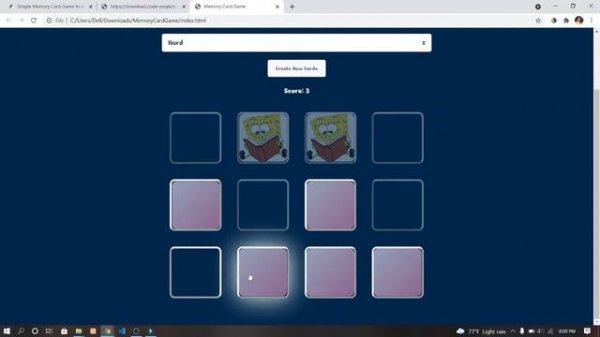 Simple Memory Card Game In JavaScript With Source Code | Source Code & Projects
