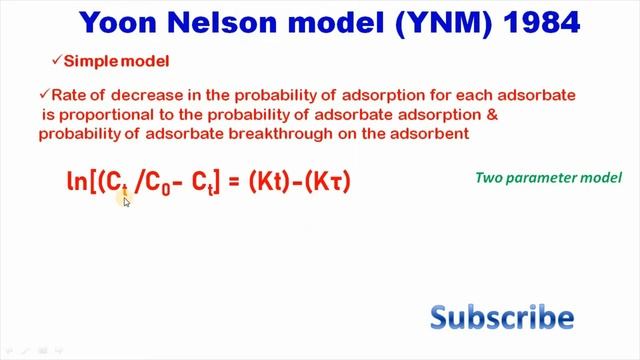Yoon Nelson Column Adsorption Kinetic Model