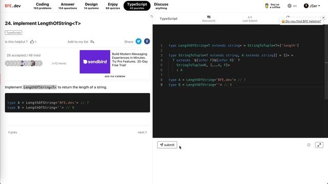 BFE.dev TS puzzle#24 LengthOfString | JSer - TypeScript is cool! смотреть онлайн