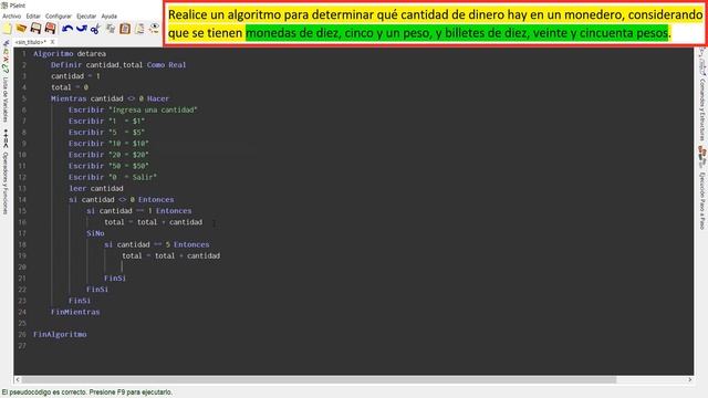 Algoritmo para determinar que cantidad de dinero hay en un monedero смотреть онлайн