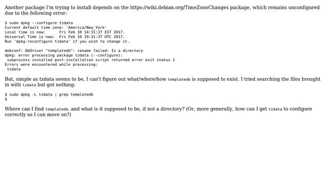 Dpkg fails to configure package tzdata--how can I fix templatedb? смотреть онлайн