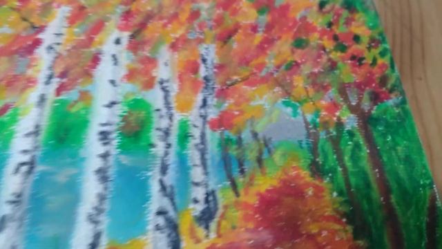 Картины: Березы осенью. Пейзаж с деревьями, озером и аллеей. Купить яркую картину с пейзажем смотреть онлайн