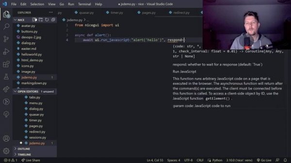 Python - NiceGUI - Sessions, JS, static and packaging