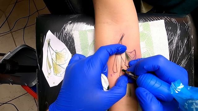 Watercolor tattoo workflow - How to Line & Color 2021 смотреть онлайн