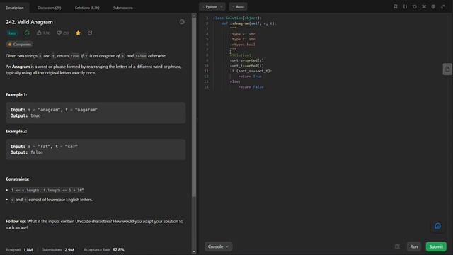Valid Anagrams | Leetcode 242 - Easy Level | Python code | DSA смотреть онлайн