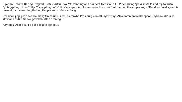 What could be the reason for php-pear being so slow on my local Ubuntu VM? смотреть онлайн