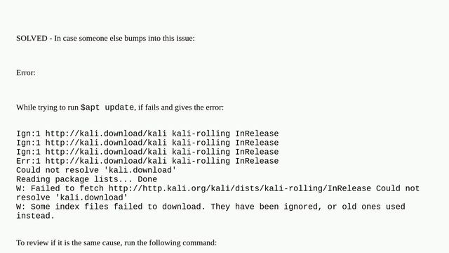Error updating linux - "Could not resolve kali.download" смотреть онлайн