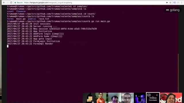 Valente, WebSockets, Hangout do grupo de estudos de Go 2017-04-28 смотреть онлайн