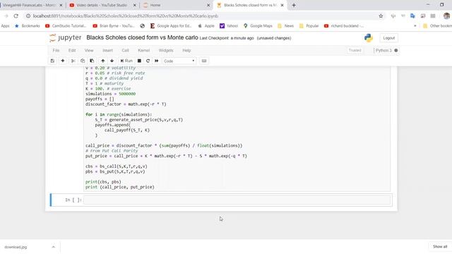 Python Code for Black Scholes Monte Carlo and closed form solution compared in Jupyter Notebook смотреть онлайн