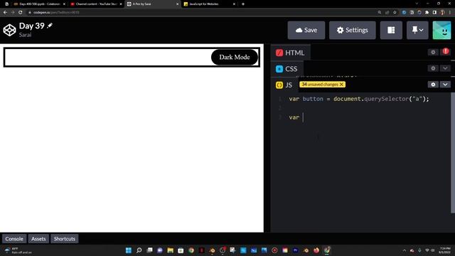 'Dark Mode' with JS using "click" Event Handler| Day 39 of JS смотреть онлайн