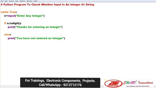 Python Program To Check Whether User Input Is An Integer Or String | Acme SMART Innovations смотреть онлайн