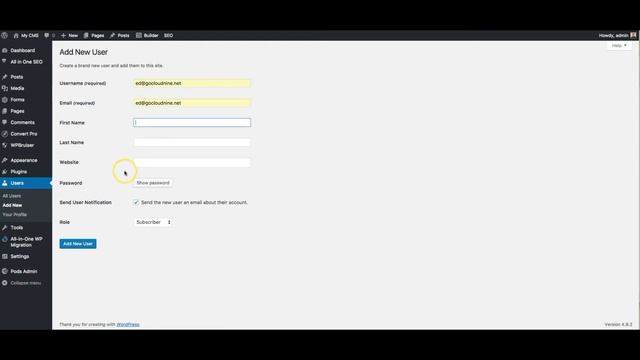 Adding a new user to WordPress смотреть онлайн