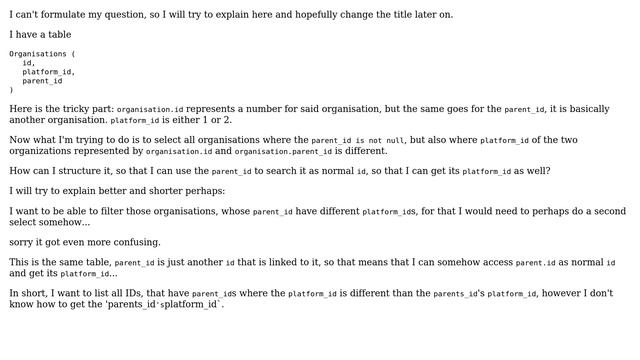 Finding rows in a table with a foreign key pointing back at itself where the referenced row... смотреть онлайн