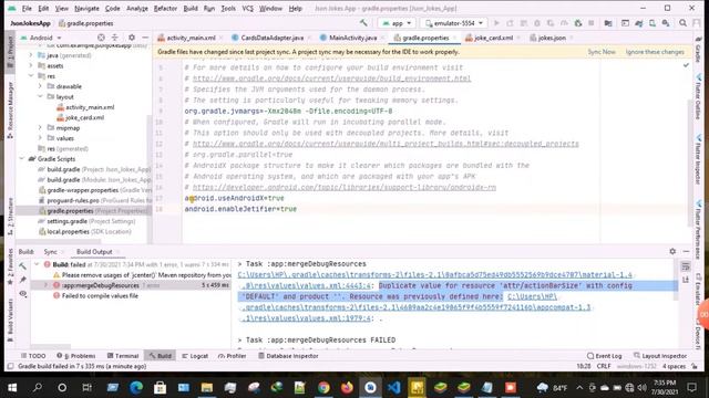 Solve the "Duplicate value for resource 'attr/actionBarSize' with config 'DEFAULT' and product...'' смотреть онлайн