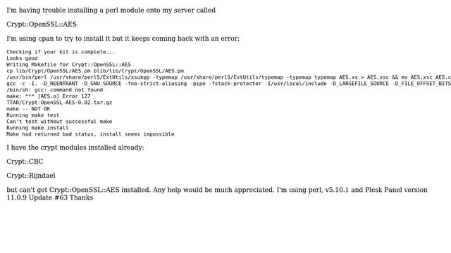 DevOps & SysAdmins: I'm having trouble installing perl module Crypt::OpenSSL::AES смотреть онлайн
