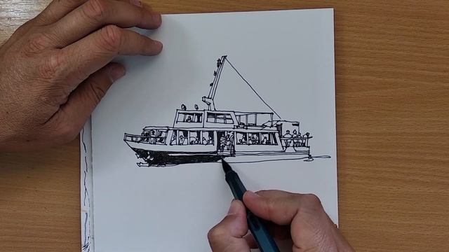 Рисуем пассажирский катер в стиле городского скетчинга смотреть онлайн