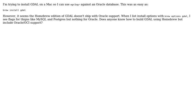 GIS: Install GDAL on MacOS via Homebrew with Oracle support? смотреть онлайн