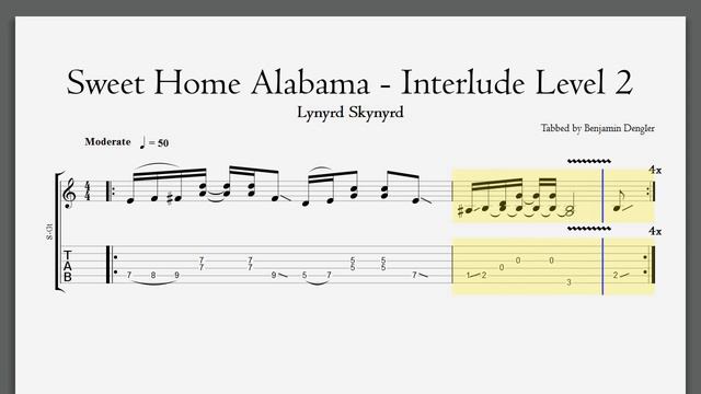 Lynyrd Skynyrd - Sweet Home Alabama (Interlude Level 2 - 50bpm Guitartab) смотреть онлайн