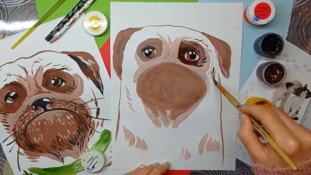 Как быстро нарисовать собаку. Гуашь. смотреть онлайн