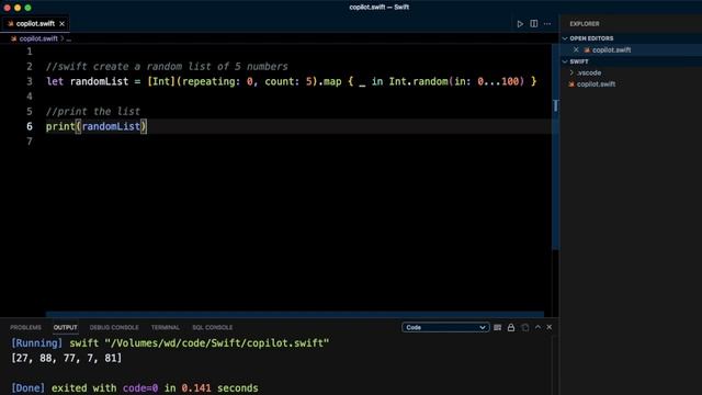 Swift in VSCode: Create a list of 5 random numbers смотреть онлайн