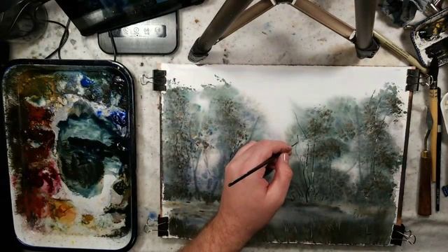 Beginner Fast and Loose Watercolor Landscape Tutorial 231: Mixing With Phthalo Blue! смотреть онлайн