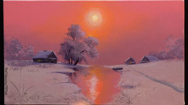 👍 Acrylic Landscape Painting  - Winter Evening  / Easy Art / Drawing Lessons / Beautiful Relaxing