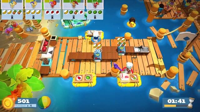 Overcooked 2 Surf 'n' Turf DLC Уровень 1-2 3 звезды, 2 игрока. Co-op смотреть онлайн