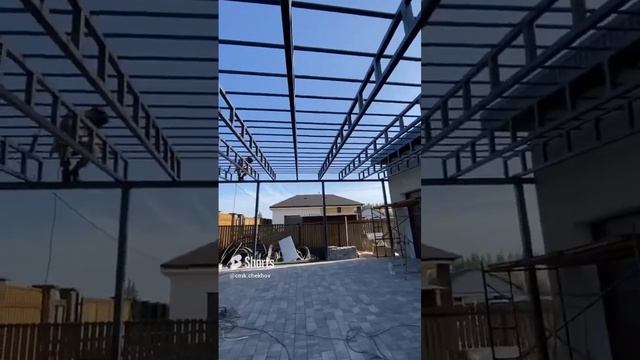 Цех металлоконструкции в Чехове. Навес для автомобиля 9х9. #автонавес #металлоконструкции #навесы