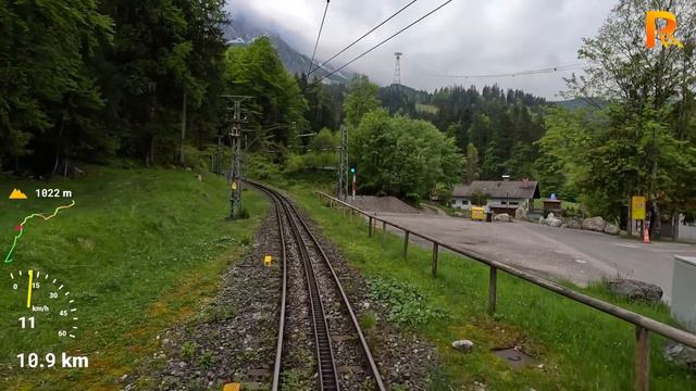 Cab ride Garmisch-Partenkirchen to ZugspitzeBayerische Zugspitzbahn GermanyTrain drivers view 4