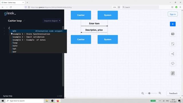 UML Sequence diagram with loop, solid & dotted line (a cashier example) смотреть онлайн