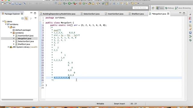 mergeSort Demo With Java program смотреть онлайн