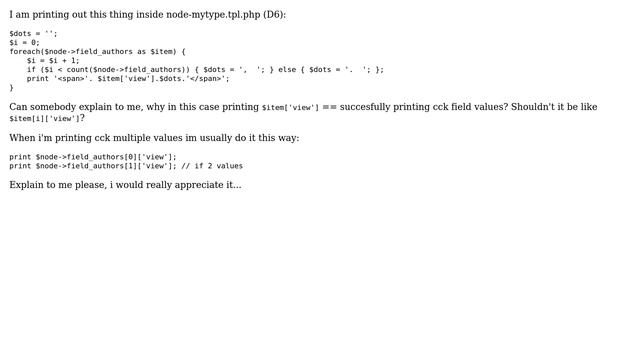 Drupal: Problem with printing multiple cck value inside node-type.tpl.php смотреть онлайн