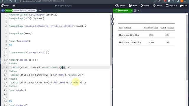 LaTeX in a Minute: Text Across Multiple Table Columns смотреть онлайн