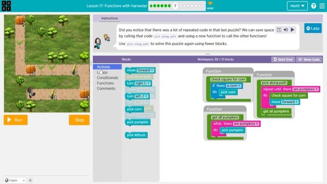 Code Org Lesson 21 - Code.org Express Course Lesson 21 Functions with Harvester - Course E Lesson 1 смотреть онлайн