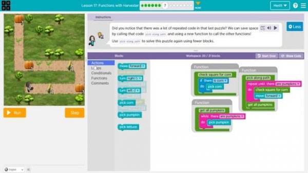 Code Org Lesson 21 - Code.org Express Course Lesson 21 Functions with Harvester - Course E Lesson 1