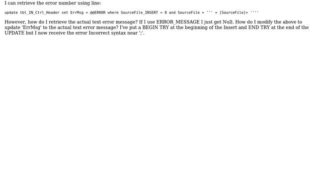 Databases: How to insert Error_Message using EXECUTE sp_executesql? смотреть онлайн