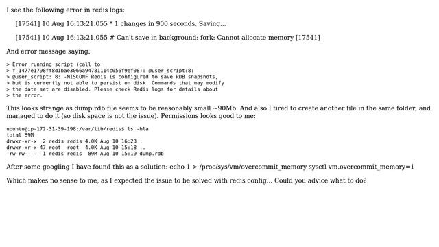 redis: Fixing memory error when saving snapshot to database смотреть онлайн