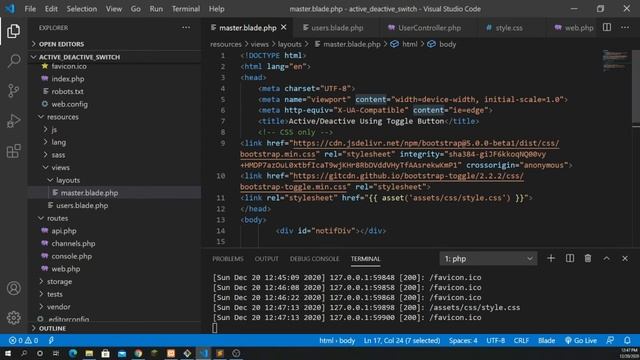 Enable & Disable Status in Laravel using AJAX & jQuery смотреть онлайн