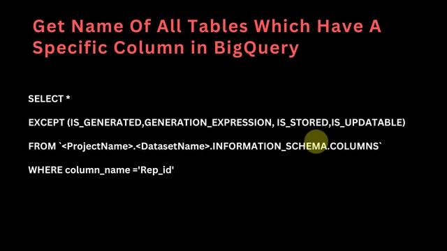 Query to get Name Of All Tables Which Have A Specific Column in BigQuery смотреть онлайн
