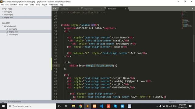 how to fetch data from database in php and display in table #phpfortech смотреть онлайн