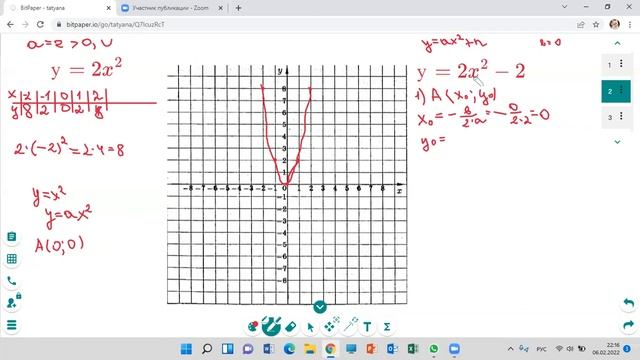 Построение графика квадратичной функции вида у=ах^2+n 8 класс алгебра смотреть онлайн